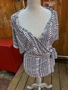 French Connection Black and White Zebra-Print Wrap Blouse